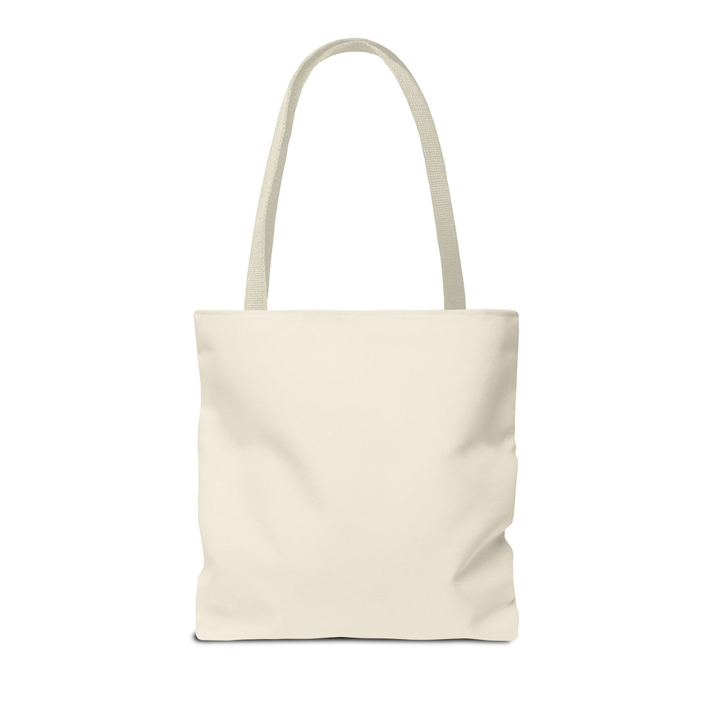 Back view of the plain cream personalized tote bag with beige handles