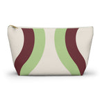 Cream Green Burgundy Wavy makeup bag front view with T-bottom