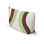 Side view of the Cream Green Burgundy Wavy makeup bag