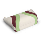Cream Green Burgundy Wavy makeup bag shown at an angle