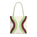 Cream Green Burgundy Wavy tote bag front view with cream handles