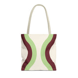Cream Green Burgundy Wavy Tote Bag