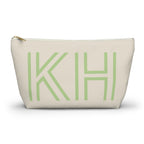 Cream Green Monogram personalized makeup bag front view with T-bottom