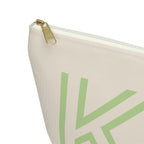 Close-up of the gold zipper pull on the Cream Green Monogram personalized makeup bag