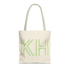 Cream Green Monogram personalized tote bag front view with cream handles
