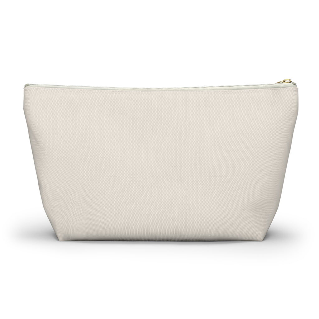 Back of the plain cream personalized makeup bag with T-shaped bottom