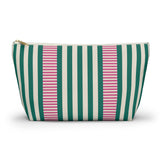 Emerald Green Pink Striped Makeup Bag