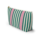 Side view of the Emerald Green Pink Striped makeup bag