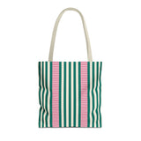 Emerald Green Pink Striped Tote Bag