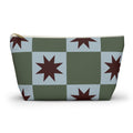 Green blue star checkered makeup bag with gold zipper pull, front view