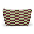 Green burgundy checkered makeup bag front view on white background