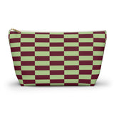 Green Burgundy Checkered Makeup Bag