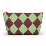 Green Burgundy Diamond Checkered Makeup Bag