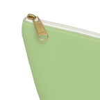 Close-up of the gold zipper pull on the Green Burgundy Name personalized makeup bag