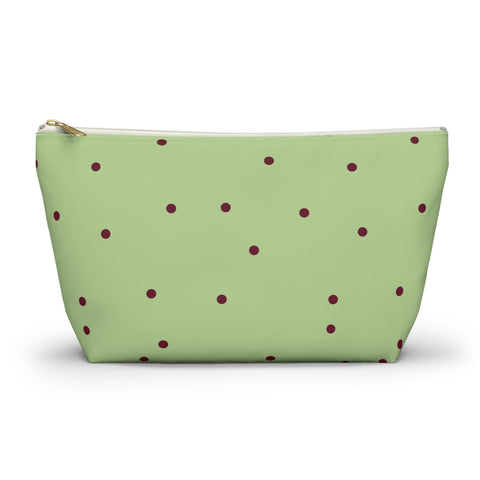 Green Burgundy Polka Dot Makeup Bag