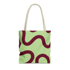 Green burgundy wavy line tote bag front view on white background