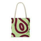 Green burgundy wavy line tote bag on white background showing a second print placement