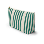 Side view of the Green Cream Striped makeup bag
