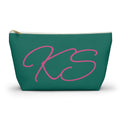 Green Pink Monogram personalized makeup bag front view with T-bottom