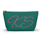 Green Pink Monogram personalized makeup bag front view with T-bottom