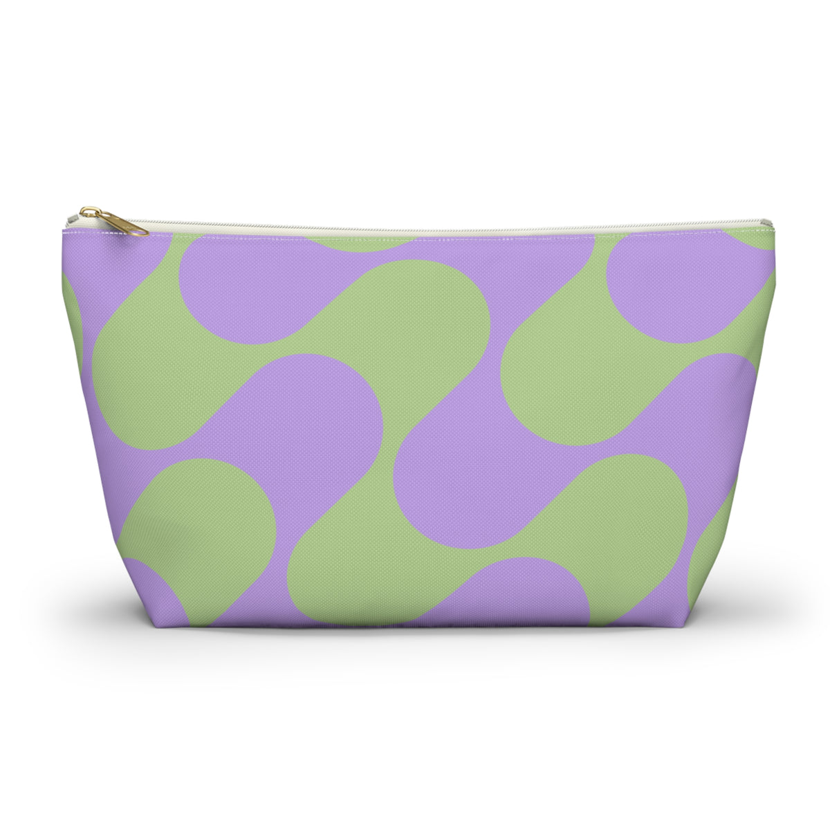 Green purple geometric makeup bag front view on white background
