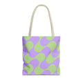 Green purple geometric tote bag front view on white background