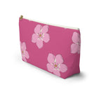 Side view of the hot pink blossom makeup bag with T-bottom shape
