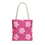 Hot pink blossom floral tote bag with light pink flowers, front view