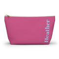 Hot Pink Blue Name personalized makeup bag front view with T-bottom