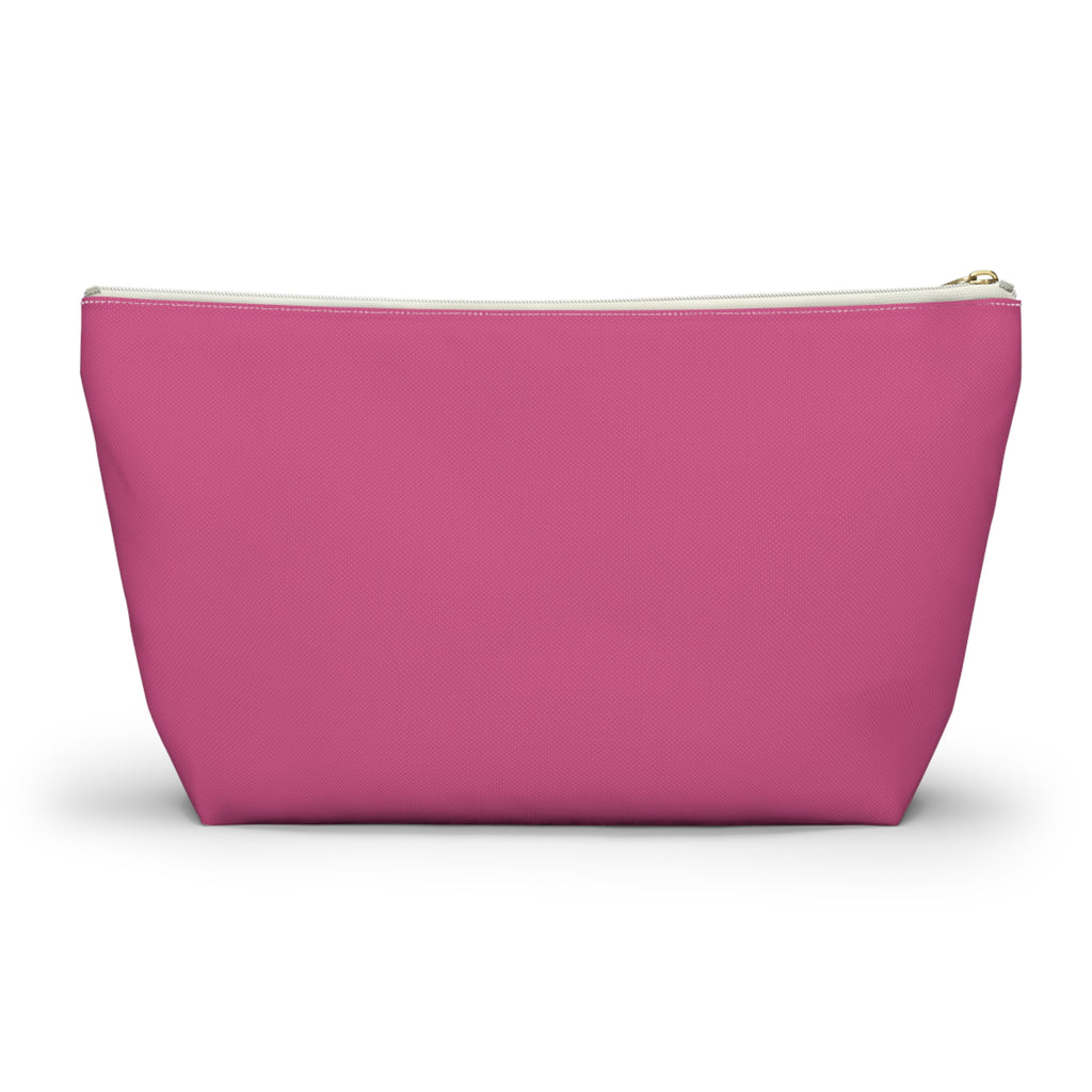 Back of the plain hot pink personalized makeup bag with T-shaped bottom