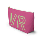 Side view of the hot pink green personalized makeup bag with outlined initials