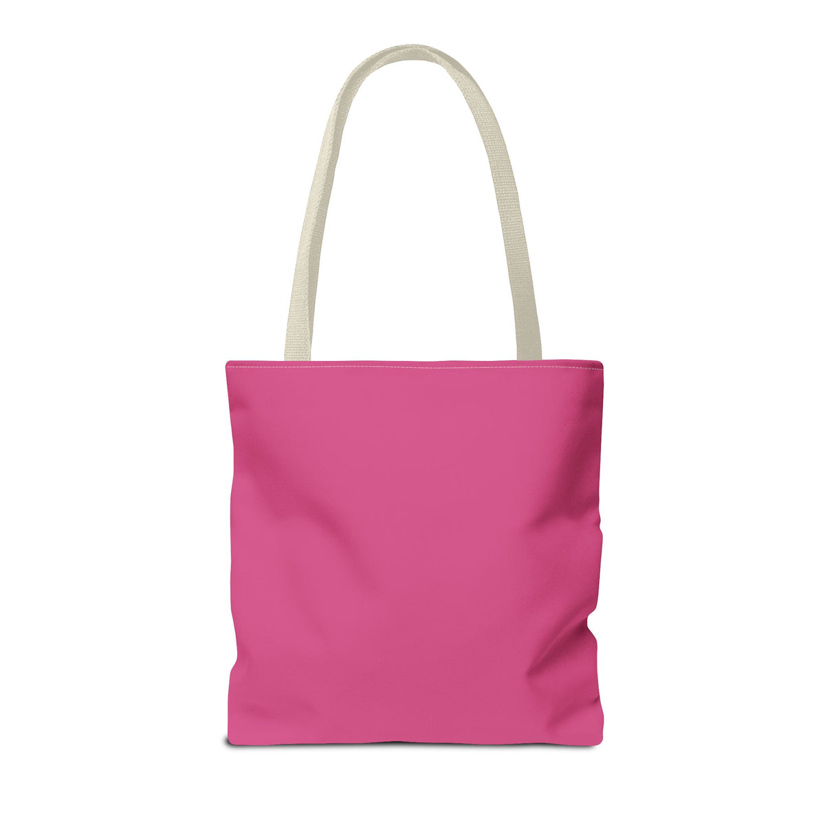 Back of the plain hot pink personalized tote bag with cream handles