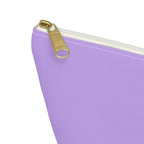 Close-up of the gold zipper pull on the Lavender Green Name personalized makeup bag