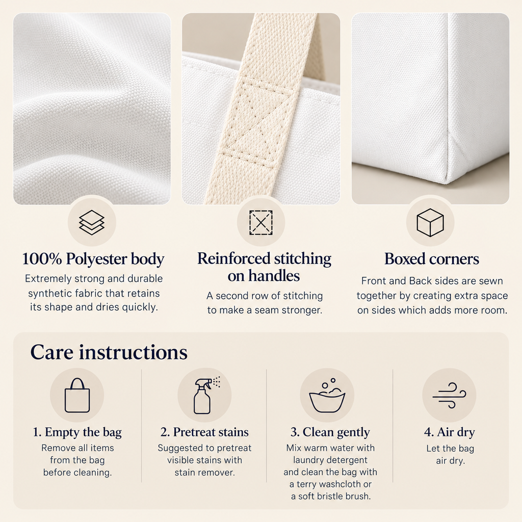 Product details and care instructions for the Lavender Green Name personalized tote bag