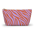 Lavender orange zebra print makeup bag with gold zipper pull, front view