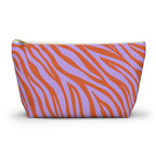 Lavender orange zebra print makeup bag with gold zipper pull, front view
