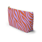 Zebra print makeup bag with T-shaped bottom seen from the side