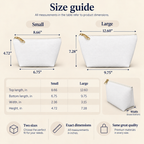Size guide of the zebra print makeup bag in small and large