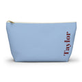 Light Blue Burgundy Name personalized makeup bag front view with T-bottom