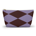 Lilac burgundy diamond makeup bag with gold zipper pull, front view