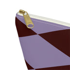 Close-up of the gold zipper pull on the lilac burgundy diamond makeup bag
