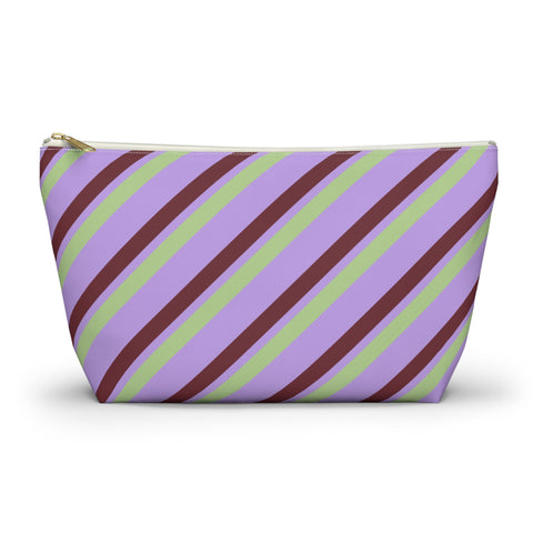 Lilac Green Diagonal Striped Makeup Bag