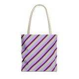 Lilac Green Diagonal Striped Tote Bag