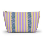 Lilac Leopard Striped makeup bag with T-bottom and gold zipper pull, front view