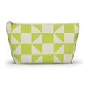 Lime green cream geometric makeup bag front view on white background