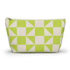 Lime green cream geometric makeup bag front view on white background