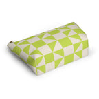 Lime green cream geometric makeup bag lying on its side