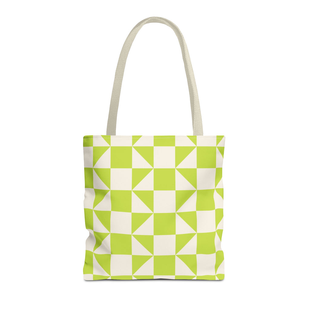 Lime green cream geometric tote bag front view on white background