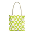 Lime green cream geometric tote bag front view on white background