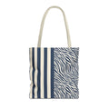 Navy Cream Zebra Striped Tote Bag with cream handles, front packshot
